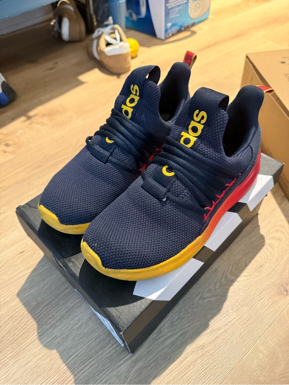 Adidas Navy Yellow Red Slip-On Athletic Sneakers